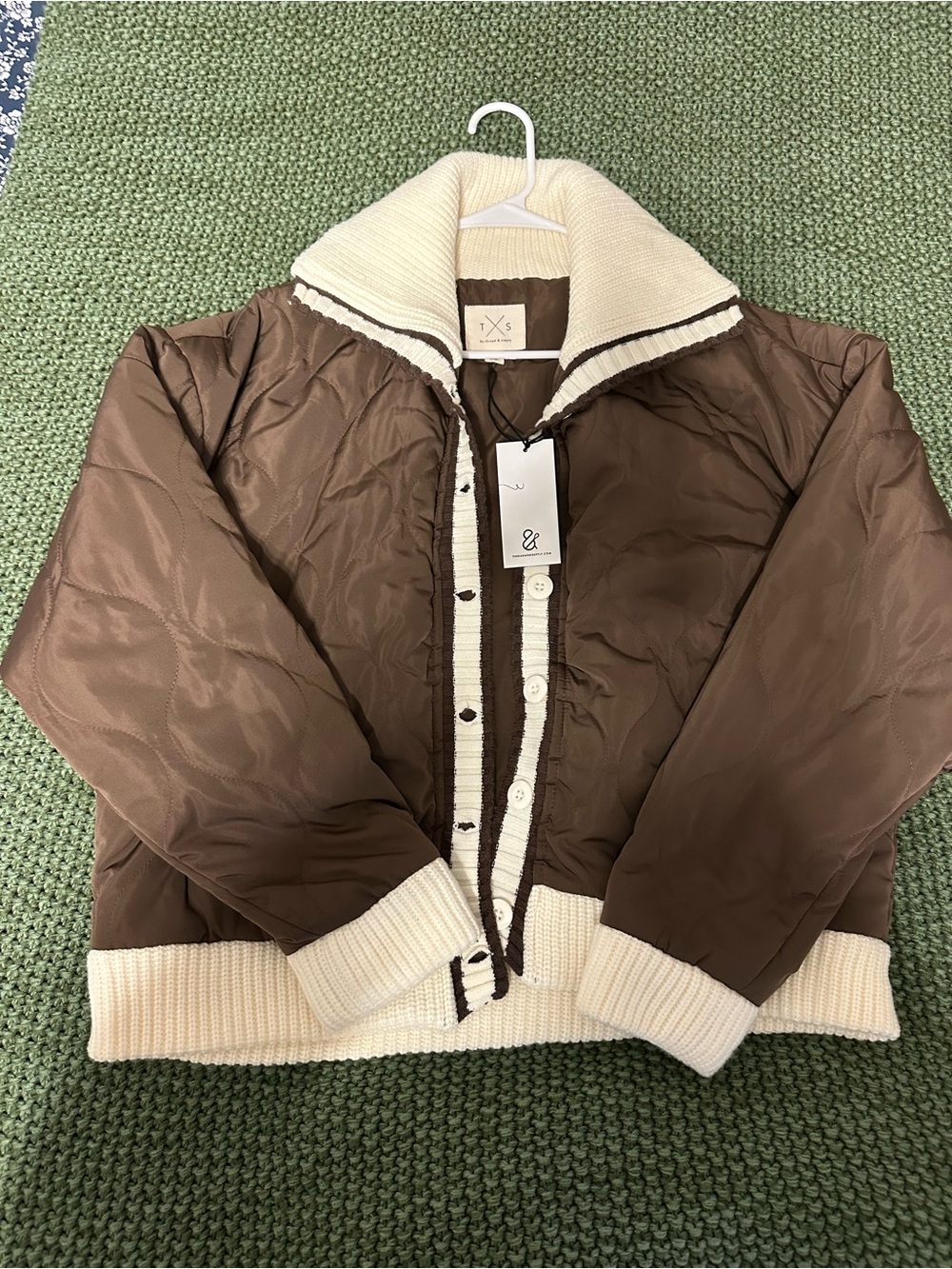 Thread & Supply Brown Puffer Jacket with Cream Trim